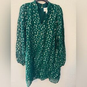 NWOT Lilly Pulitzer Lauralyn Silk Dress Long Sleeve Green and Gold Sz 4